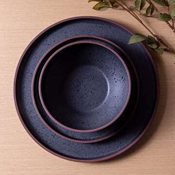 LERATIO Salad Plates,8.0 inch ceramic plates,Ceramic Salad Plates Set of 6,Modern Shape Dinnerware Dishes Set for Kitchen, Microwave & Dishwasher & Oven Safe,Matte Black with coffee rim