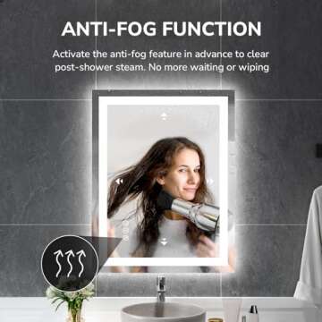 USHOWER 28x36 Inch Modern LED Bathroom Mirror - Smart Backlit Vanity Mirror with Anti-Fog, Dimmable ...