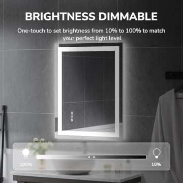 USHOWER 28x36 Inch Modern LED Bathroom Mirror - Smart Backlit Vanity Mirror with Anti-Fog, Dimmable Lights, Wall Mounted, 1/5 Inch Tempered Glass