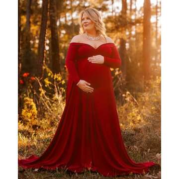 Saslax Pregnancy Dresses for Photography, Maternity Off Shoulders Long Sleeve Half Circle Gown for B...