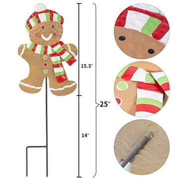 Hourleey 2 Pack Christmas Metal Stakes, 24.8 inch Gingerbread Boy and Girl Yard Sign Stake, Christma...
