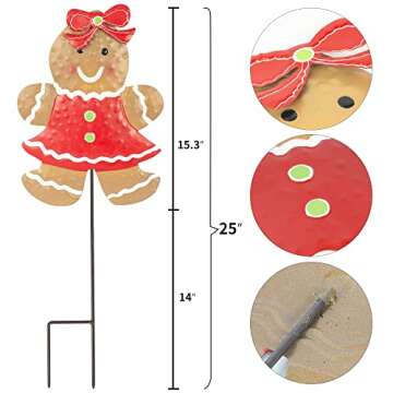 Hourleey 2 Pack Christmas Metal Stakes, 24.8 inch Gingerbread Boy and Girl Yard Sign Stake, Christmas Outdoor Decorations for Outdoor Holiday Pathway Home Yard Lawn Garden Party Decor