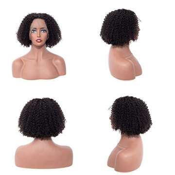 BLY Afro Curly Bob Wigs for Black Women Human Hair Lace Front Wigs 4x4 Closure Human Hair Wigs Kinky Curly Virgin Hair 14 Inch 150% Density Natural Color