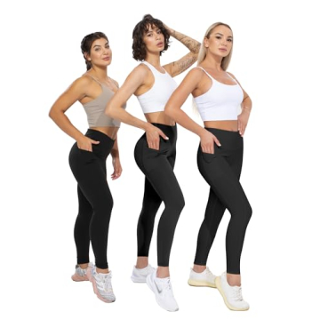 CHRLEISURE Leggings with Pockets for Women, High Waisted Tummy Control Workout Yoga Pants(3Packs 3Black, XS)