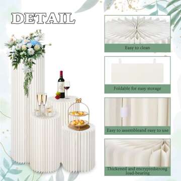 Tacsal 4Pcs Foldable Cylinder Stands for Party with Acrylic Disc, Round Columns Pedestal Display Stands, 39.4/31.5/23.6/15.7In White Cylinder Wedding Centerpiece Cardboard Roman Pillar for Birthday Party Wedding Decoration