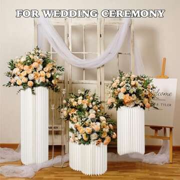 Tacsal 4Pcs Foldable Cylinder Stands for Party with Acrylic Disc, Round Columns Pedestal Display Stands, 39.4/31.5/23.6/15.7In White Cylinder Wedding Centerpiece Cardboard Roman Pillar for Birthday Party Wedding Decoration