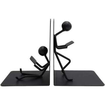 Stylish Black Metal Bookends - Heavy Duty for Home & Office