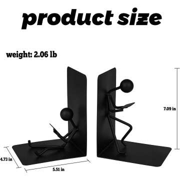 Heavy Duty Black Metal Bookends for Home & Office