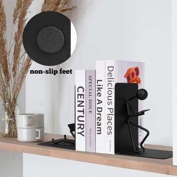 Heavy Duty Black Metal Bookends for Home & Office