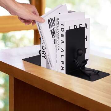 Heavy Duty Black Metal Bookends for Home & Office