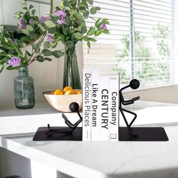 Heavy Duty Black Metal Bookends for Home & Office