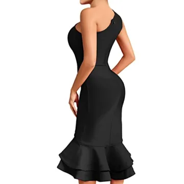 Whoinshop Women's One Shoulder Mermaid Party Dress Black