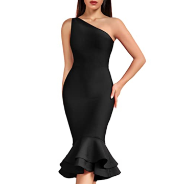 Whoinshop Women's One Shoulder Mermaid Party Dress Black