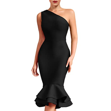 Whoinshop Women's One Shoulder Mermaid Party Dress Black