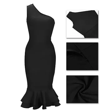 Whoinshop Women's One Shoulder Mermaid Party Dress Black