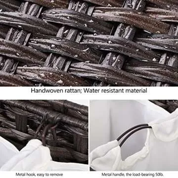 Laundry Hamper with 3 Removable Liner Bags; 132L Handwoven Rattan Laundry Basket with Lid & Heightened Feet; Clothes Hamper with Side Handles; Laundry Sorter with 3 Separate Sections (Brown)