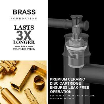 Brushed Bronze Bridge Kitchen Faucet with Pull Down Sprayer, Lava Odoro Transitional Bronze Gold Kitchen Sink Faucet 3 Hole 2 Handle Antique Brass Bridge Kitchen Faucet, KF501-BB