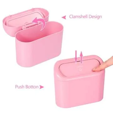 NBTEPEM Pink Car Trash Can with Lid - 2 Pack, Mini Auto Garbage Can with 60 Trash Bags, Leakproof Automotive Garbage Container Bin, Multipurpose Organizers and Storage for Car, Home, Office (Pink)