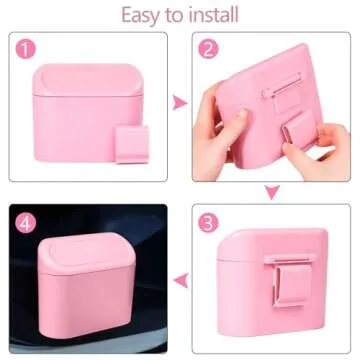 NBTEPEM Pink Car Trash Can with Lid - 2 Pack, Mini Auto Garbage Can with 60 Trash Bags, Leakproof Automotive Garbage Container Bin, Multipurpose Organizers and Storage for Car, Home, Office (Pink)