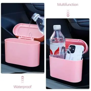 NBTEPEM Pink Car Trash Can with Lid - 2 Pack, Mini Auto Garbage Can with 60 Trash Bags, Leakproof Automotive Garbage Container Bin, Multipurpose Organizers and Storage for Car, Home, Office (Pink)