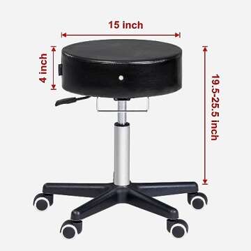 Master Massage Glider Ergonomic Round Swivel Adjustable Rolling Hydraulic Stool Barber Dental Chair in Black for Therapist, Clinic, Tattoo, Spas, Facial, Beauty, Lash, Salons, Home, Studio, Office