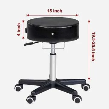 Master Massage Glider Ergonomic Round Swivel Adjustable Rolling Hydraulic Stool Barber Dental Chair in Black for Therapist, Clinic, Tattoo, Spas, Facial, Beauty, Lash, Salons, Home, Studio, Office
