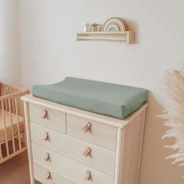 Konssy Muslin Changing Pad Cover for Baby Girls Boys, 100% Cotton Fitted Diaper Chang Table Covers, Soft Breathable Changing Pad Sheets, 2 Pack (Leafy,Green)