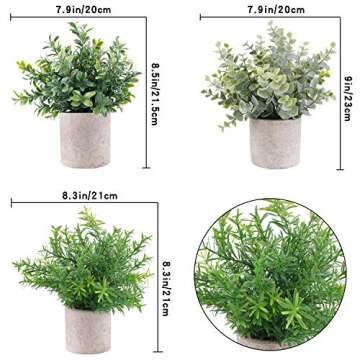 OUTLEE 3 Pack Mini Artificial Potted Plants Faux Eucalyptus Plants Boxwood Rosemary Greenery in Pots Small Houseplants for Home Decor Office Desk Shower Room Decoration