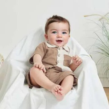 Kupretty Toddler Baby Boy Summer Clothes Color Block Short Sleeve Button Down Shirt + Solid Shorts Clothing Set (A Khaki, 3-4 Years)