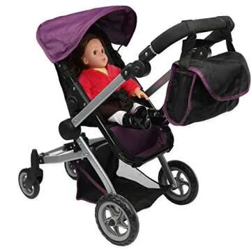 Mommy & Me Babyboo Foldable Doll Stroller with Swiveling Wheels, Doll Pram with Basket, Convertible ...