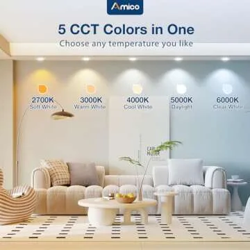 Amico 24 Pack 5/6 inch 5CCT LED Recessed Lighting, Dimmable, 12.5W=100W, 950LM, 2700K/3000K/4000K/5000K/6000K Selectable, Retrofit Can Lights with Baffle Trim, IC Rated - ETL & FCC, White