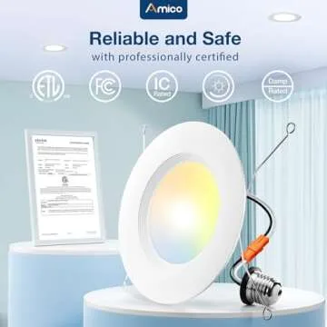 Amico 24 Pack 5/6 inch 5CCT LED Recessed Lighting, Dimmable, 12.5W=100W, 950LM, 2700K/3000K/4000K/5000K/6000K Selectable, Retrofit Can Lights with Baffle Trim, IC Rated - ETL & FCC, White