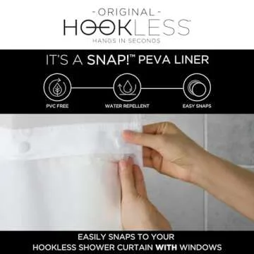 Hookless It's A Snap! Plastic PEVA Snap-In Replacement Shower Curtain Liner for Hookless Curtain with Sheer Window, 70" x 54", Water-Repellent, Easy Install, Frost