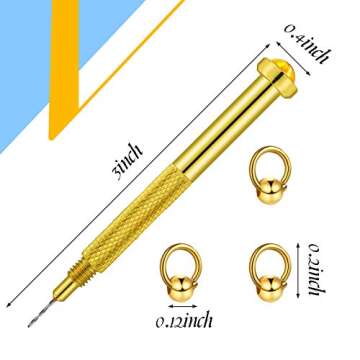 61 Pieces Dangle Nail Piercing Charms Set, Nail Art Piercing Tool Hand Drill and Beaded Rings Jewelry Rings for Tips, Acrylic, Gels and Decorations (Gold, Silver)