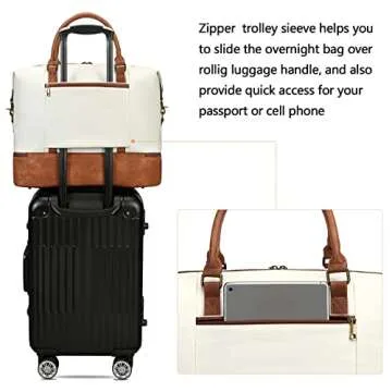 CAMTOP Women Ladies Travel Weekender Bag Overnight Duffel Carry-on Tote Bag with Luggage Sleeve fit 15.6 Inch Laptop Computer(Beige with Shoe Compartment)