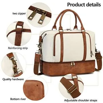 CAMTOP Women Ladies Travel Weekender Bag Overnight Duffel Carry-on Tote Bag with Luggage Sleeve fit 15.6 Inch Laptop Computer(Beige with Shoe Compartment)