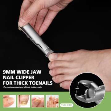 BALUCA 9mm Wide Jaw Opening Curved Finger Toe Nail Clippers with Catcher - Anti Splash Extra Large T...