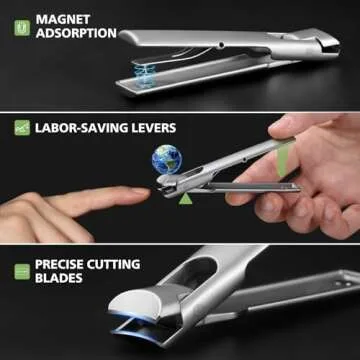 BALUCA 9mm Wide Jaw Opening Curved Finger Toe Nail Clippers with Catcher - Anti Splash Extra Large Toenail Clipper for Thick Nails, Nail Cutter Trimmer for Seniors, Men and Women