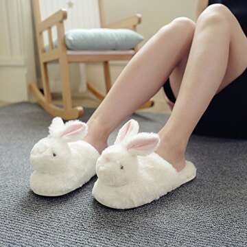 Millffy Winter New Plush Animal Head Unicorn Slippers Cute Plush Rabbit Indoor Home Slippers (7-8,Ra...