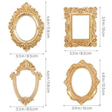 Abaodam 4 Pcs Vintage Resin Picture Frame Mini Gold Frames Antique Photo Frame Wall Hanging Photo Fr...