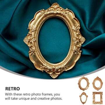 Abaodam 4 Pcs Vintage Resin Picture Frame Mini Gold Frames Antique Photo Frame Wall Hanging Photo Frame Oval Rectangle Baroque Frames Christmas Holiday Home Decor