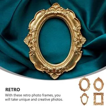 Abaodam 4 Pcs Vintage Resin Picture Frame Mini Gold Frames Antique Photo Frame Wall Hanging Photo Frame Oval Rectangle Baroque Frames Christmas Holiday Home Decor