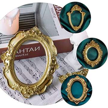 Abaodam 4 Pcs Vintage Resin Picture Frame Mini Gold Frames Antique Photo Frame Wall Hanging Photo Frame Oval Rectangle Baroque Frames Christmas Holiday Home Decor