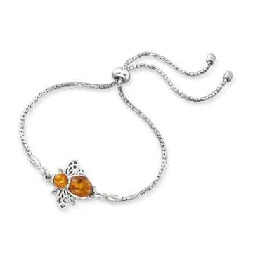 Sterling Silver Amber Bolo Bracelet - Unique Design