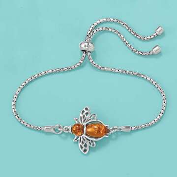 Sterling Silver Amber Bolo Bracelet - Unique Design