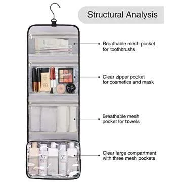 Relavel Travel Hanging Toiletry Bag for Men Women Travel Kit Shaving Bag Waterproof Large Makeup Bag Wash Bag Makeup Organizer Cosmetic Case for Bathroom Shower Black