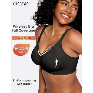 OEAK Womens Wireless Seamless Bras Full Coverage Supportive Lounge Bra Push Up Plus Size Everyday Br...