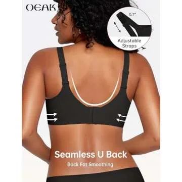 OEAK Womens Wireless Seamless Bras Full Coverage Supportive Lounge Bra Push Up Plus Size Everyday Bra Comfortable Tshirt Bras Black XL-Plus