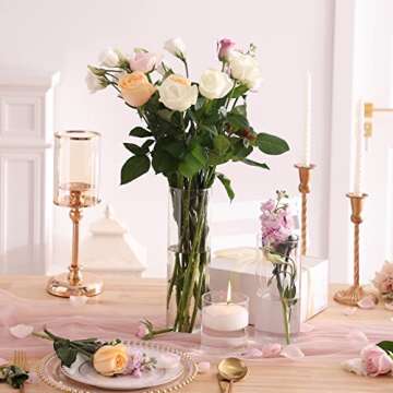 CUCUMI 12 Pack Glass Cylinder Vase 4, 8,12 Inch Tall Clear Vases for Wedding Centerpieces Flower Vas...