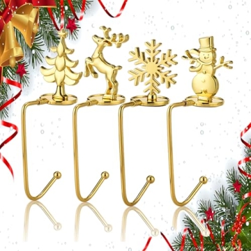 LINGYUN Christmas Stocking Holder for Mantle - 4 Pack Hangers For Delightful Holiday Decor